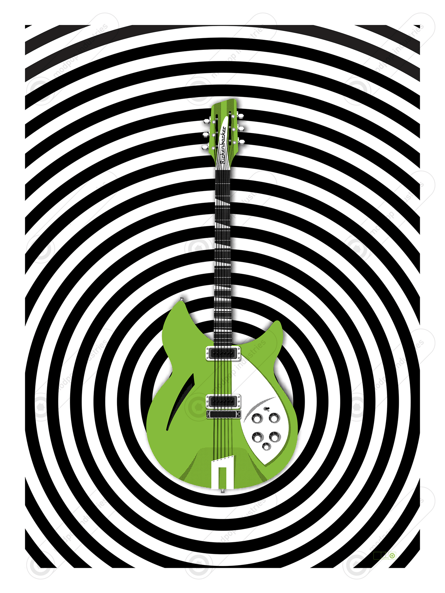 Rickenbacker 330 Op in orange, blue and green
