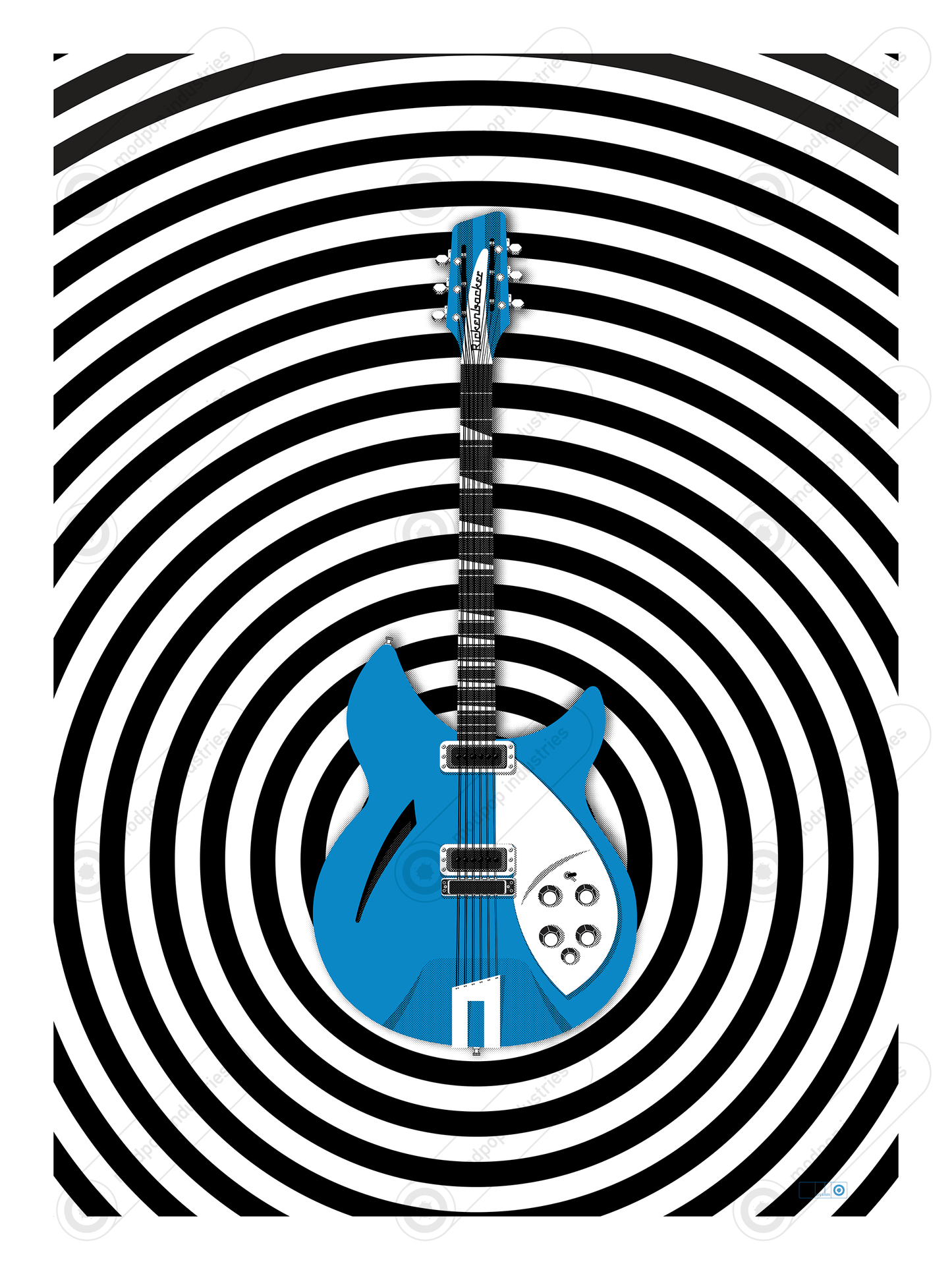 Rickenbacker 330 Op in orange, blue and green