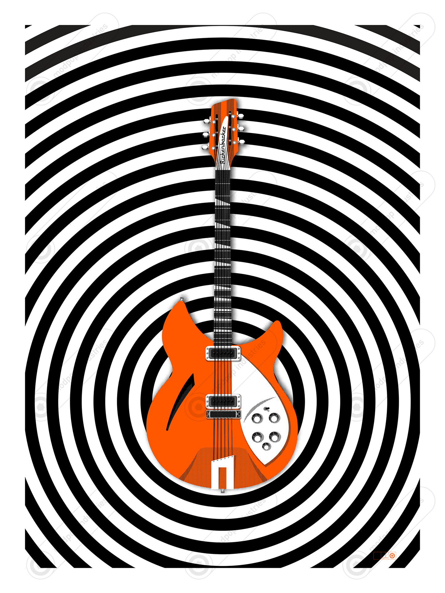 Rickenbacker 330 Op in orange, blue and green