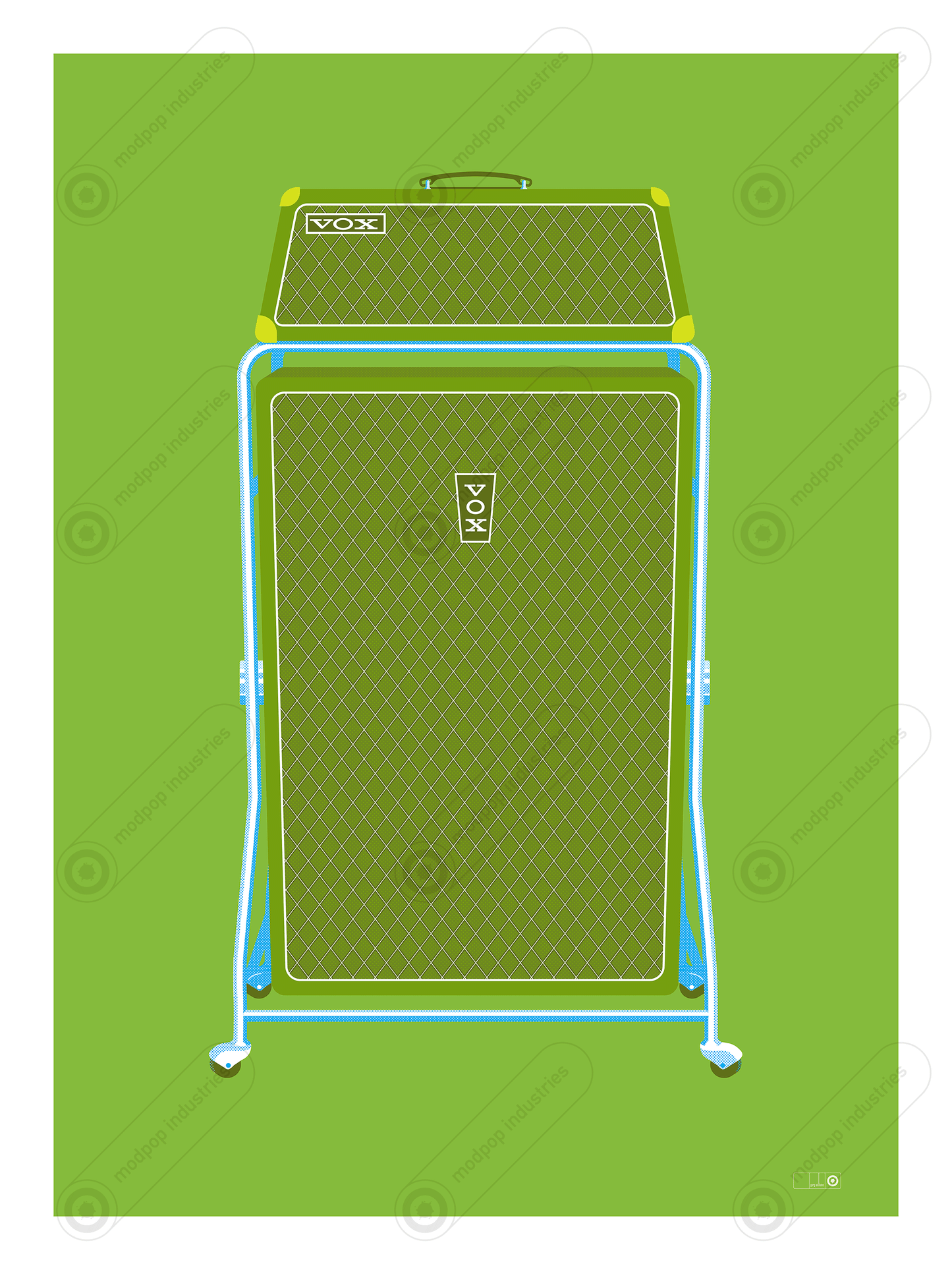 Vox Super-Beatle Amp in yellow, green, blue and [ink (new!)