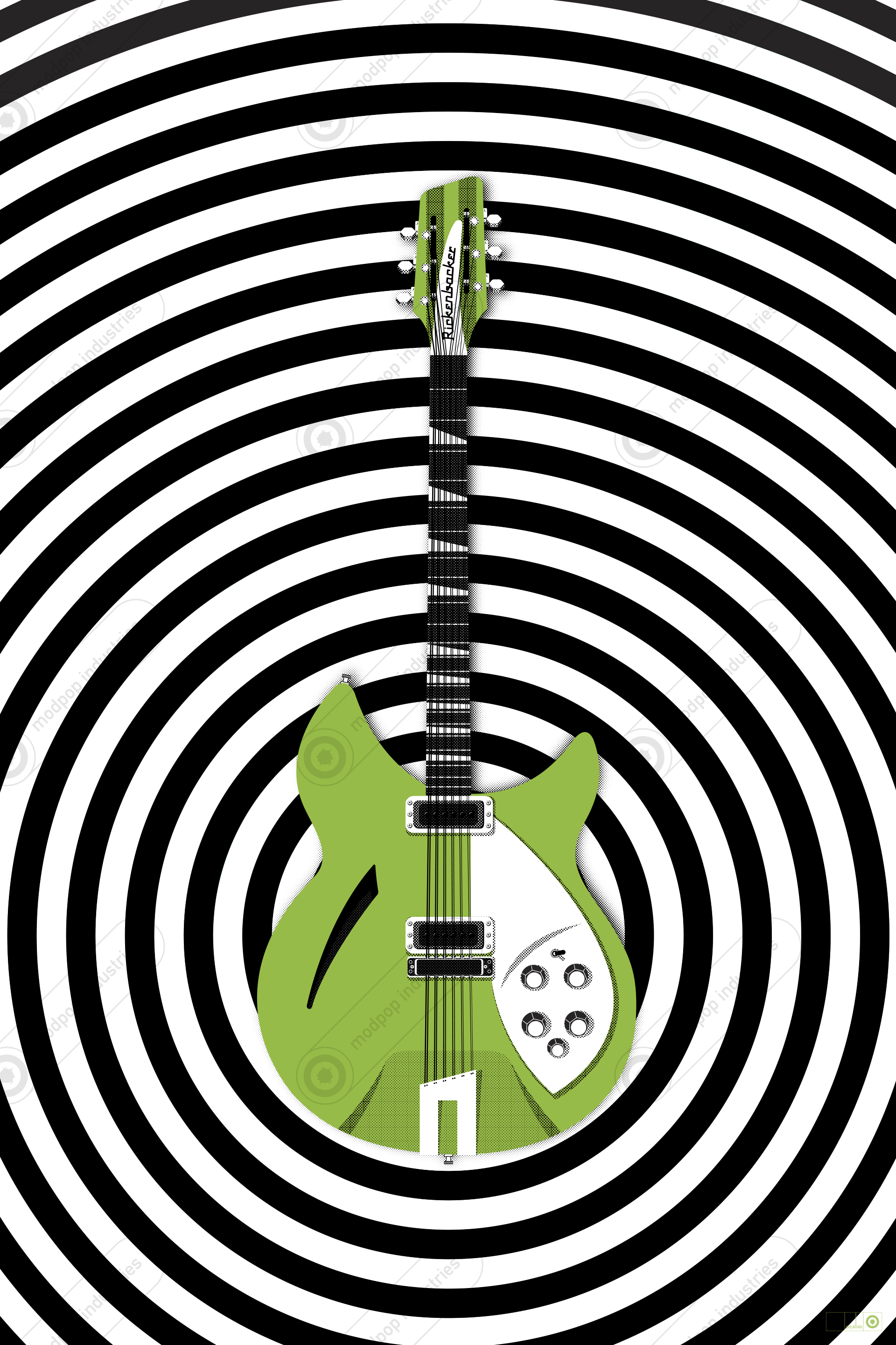 Rickenbacker 330 Op in orange, blue and green – Modpop Industries